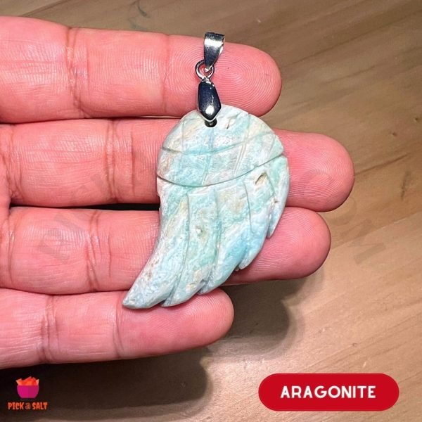 Aragonite Wing Natural Stone Silver Pendant