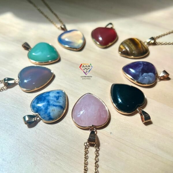 Natural Stone Heart Pendants with Stainless Steel Chains