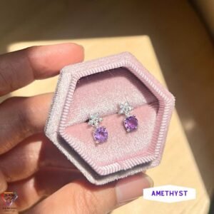Natural Stone Faceted Stud Earrings (Garnet, Peridot, Citrine, Amethyst, Topaz) - Amethyst