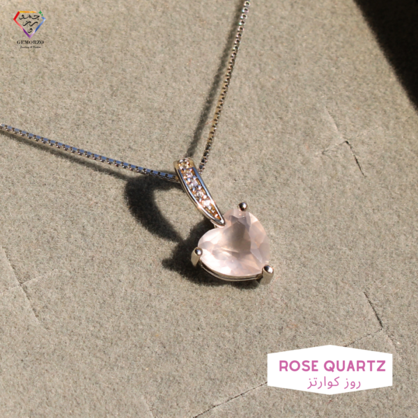 Natural Faceted Rose Quartz Heart Pendant with Chain - Silver 925