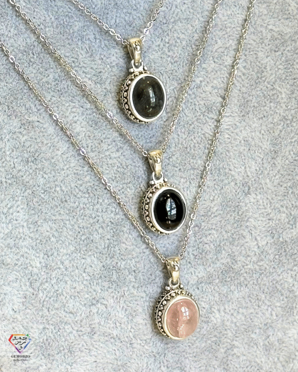 Natural Stone Oval Vintage Style Silver925 Pendants with Chain