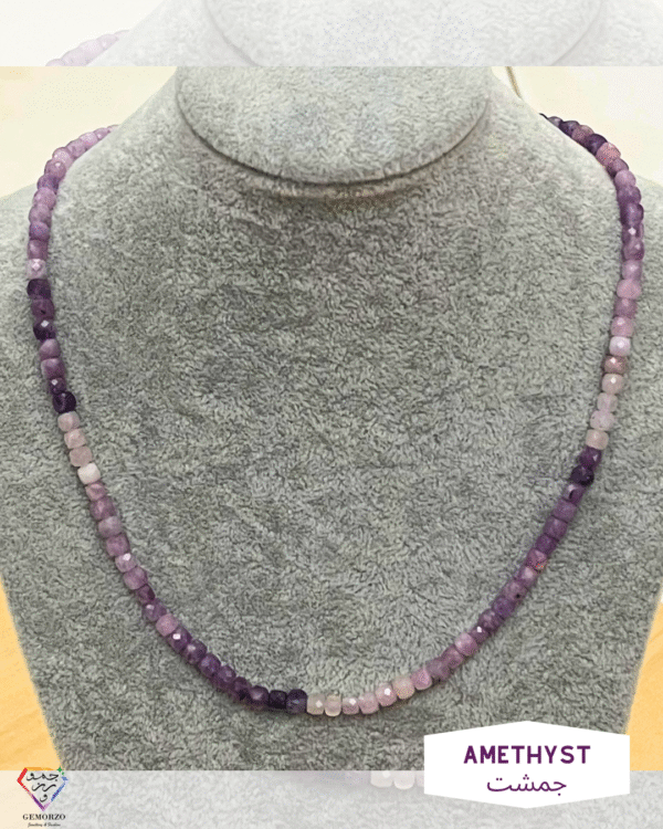 Gradient Lilac Amethyst 4.5 mm Faceted Cube Natural Stone Choker Necklace