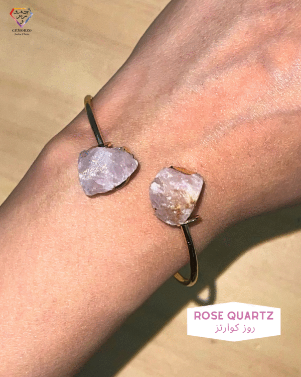 Raw Rose Quartz Bangle - Gold Plated -  Adjustable Size