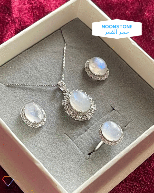 Flashy Moonstone Natural Stone and Zircon Silver925 Set