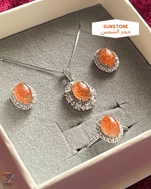 Top Quality Shiny Sunstone Natural Stone and Zircons Silver925 Set