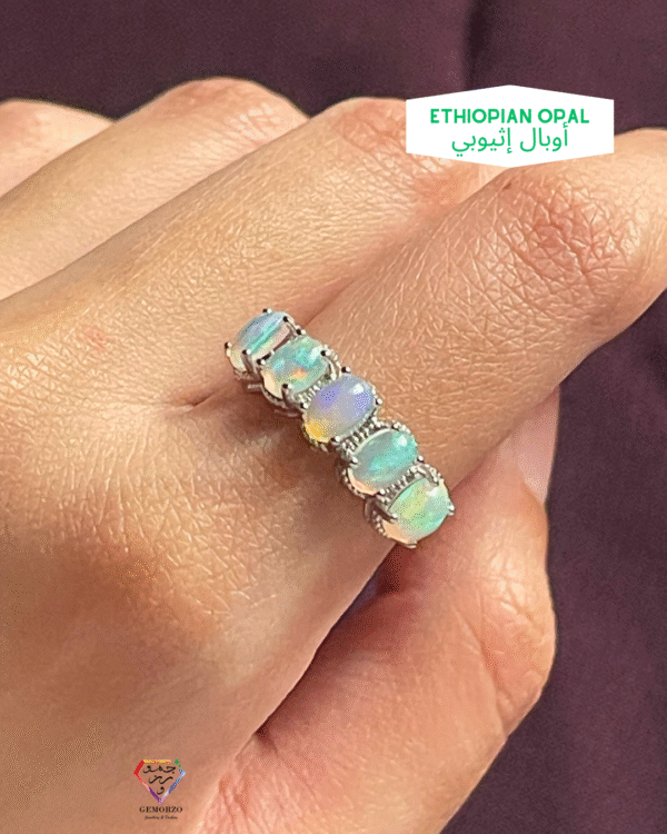 Ethiopian Opal Natural Stone Ring - Silver 925 - Adjustable Size