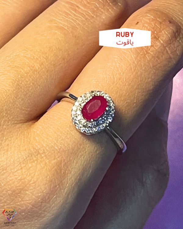Natural Stone Top Quality Burma Ruby with Zircons Ring - Silver 925 with Platinum Plating