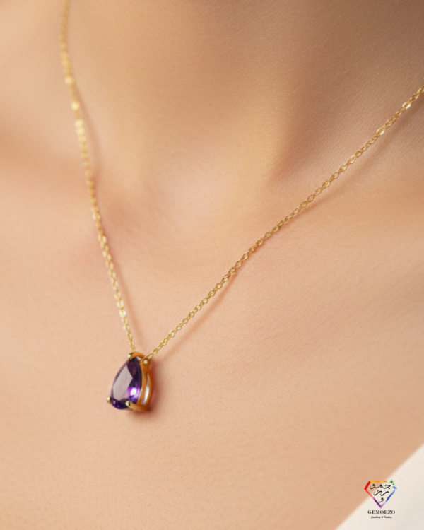 Drop Amethyst Natural Stone Dainty Pendant with Chain