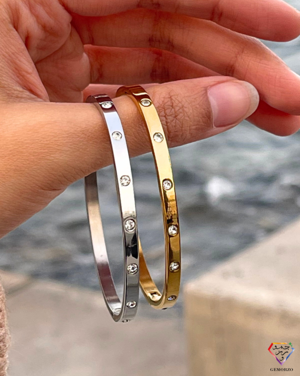 Stainless Steel Buckle Bracelet with Zircons