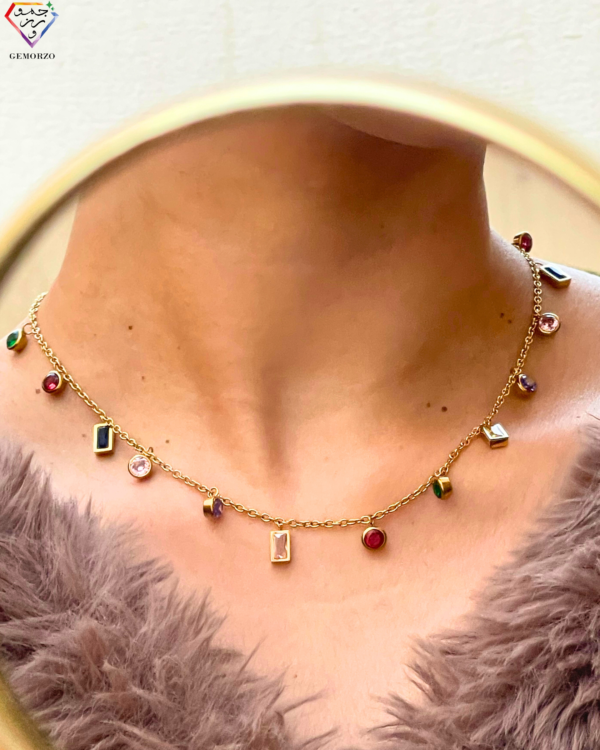 Colored Cubic Zircon Stainless Steel Necklace