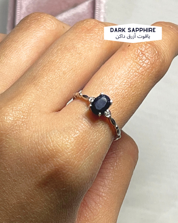 Natural Dark Blue Sapphire Stone Ring - Silver 925