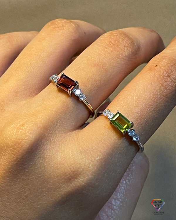 Dainty Rectangle Natural Stones Rings - Silver925