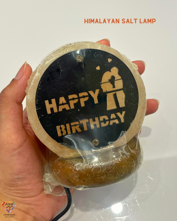 Happy Birthday Wooden Carved- Himalayan Salt  USB Lamp - Multi color LED
