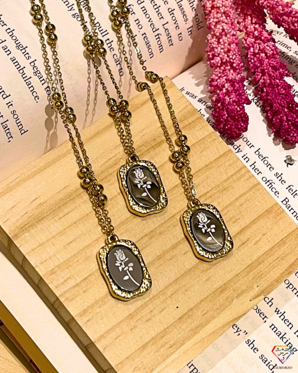 Mirror Style with Flower- Stainless Steel Necklace With Chain