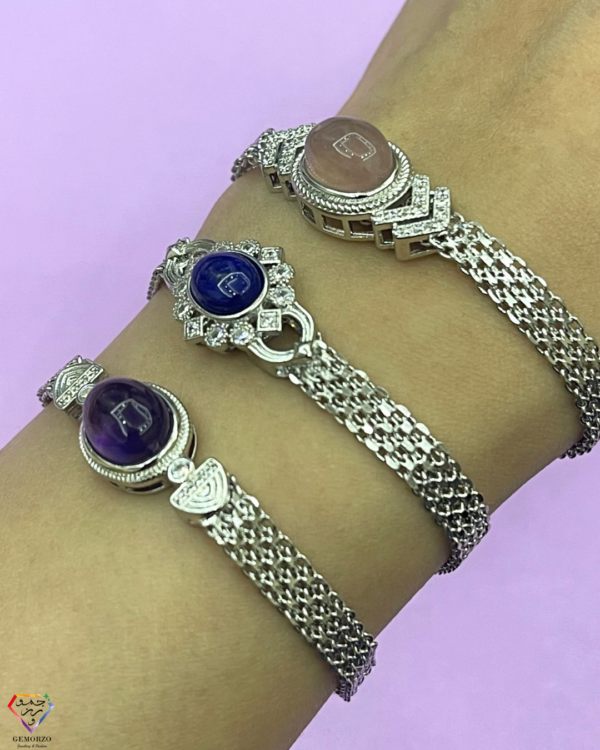 Natural Stone (Amethyst, Lapis Lazuli and Rose Quartz) Chain Bracelets