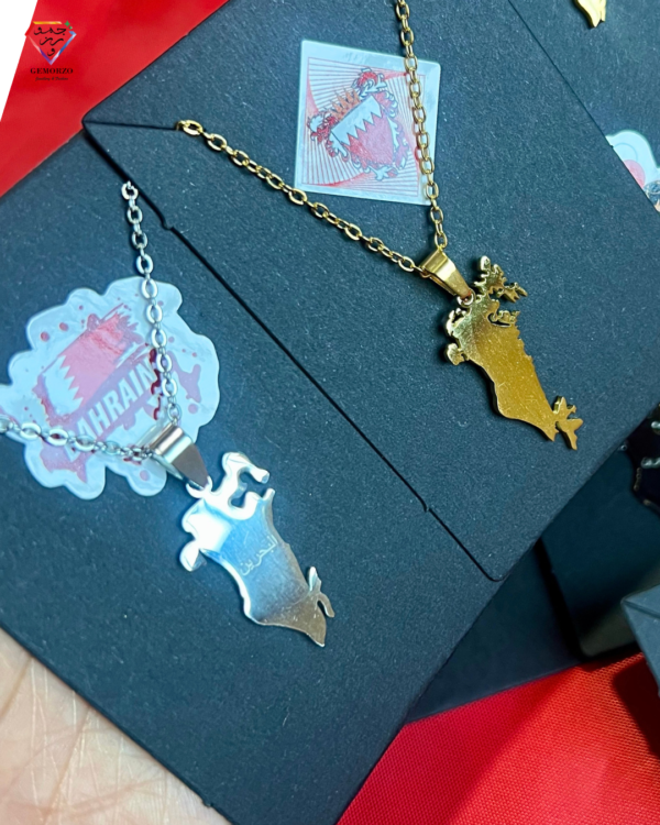 Bahrain Map Pendant with البحرين engraced on it - Stainless Steel - Silver and Gold